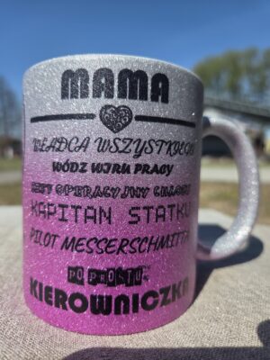 Kubek Mama Brokat Ombre Różowo Srebrny 330ml