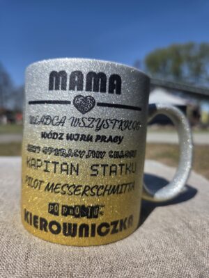 Kubek Mama Brokat Ombre Złoto Srebrny 330ml